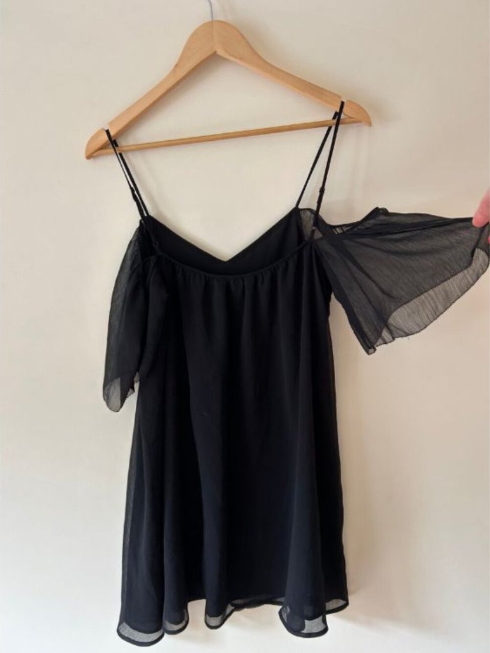 Off-the-Shoulder Black Crepe Cocktail Dress